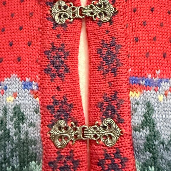 Maria Lammi Finland 100% Merino Wool Hand Knit Nordic Sweater Red Reindeer XS/S - Picture 2 of 12